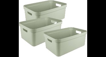 Sunware opbergbox Sigma - 3x - kunststof - 45 liter - lichtgroen - opberg dozen/bakken - opbergers - 39 x 59 x 24 cm