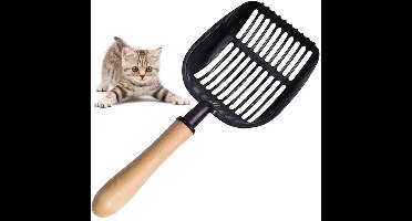 Ibenzoa® Robuuste en Ergonomische Kattenbakschep van Metaal met Houten Handvat voor Huisdierreiniging