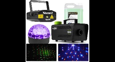 BeamZ licht en laser disco set - Met Jelly Ball, laser en rookmachine met 2 liter rookvloeistof