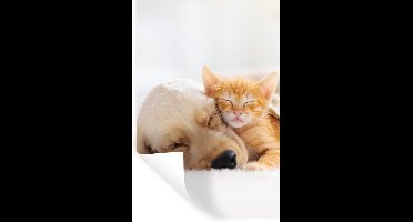 Muurstickers - Sticker Folie - Dieren - Hond - Kitten - Rood - 20x30 cm - Plakfolie - Muurstickers Kinderkamer - Zelfklevend Behang - Zelfklevend behangpapier - Stickerfolie