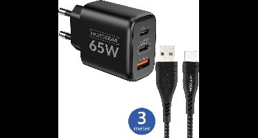 MOJOGEAR CHARGE+ 65W snellader met USB naar USB-C kabel 3 meter