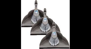 3x Stoffer en blik zilver - Sorbo kunststof kamerveger/handveger met blik