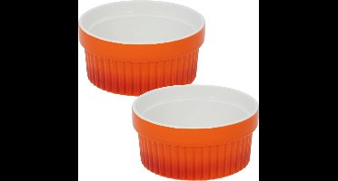 Excellent Houseware Creme brulee schaaltjes - 4x stuks - oranje - D11 cm - porselein - Tapas schaaltjes - 200 ml