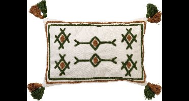 Dutch Decor ZITA - Sierkussen katoen 40x60 cm - Chive - groen / wit / bruin - Kussen met flosjes - Inclusief binnenkussen