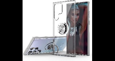 Hoesje Geschikt Voor Samsung Galaxy S22 Ultra hoesje Luxe TPU Backcover transparant - Hoesje Geschikt Voor Samsung Galaxy S22 Ultra hoesje met Ring houder / Ring vinger houder / standaard