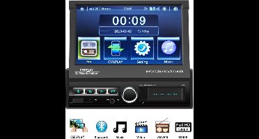 TechU™ Autoradio T142 – met Uitklapbaar Scherm, Afstandsbediening & Achteruitrijcamera – 1 Din – 7 inch Touchscreen – FM Radio – Bluetooth – USB – AUX – TF Card – Handsfree bellen