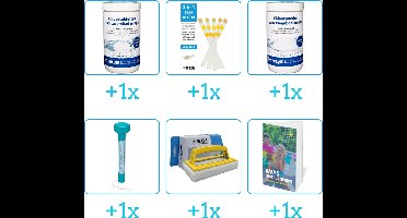 Zwembad Onderhoudspakket - Onderhoud Zwembad - bevat Chloor - Testrips - Chloor - Thermometer - Scrubborstel en Zwembadgids (6-delig)
