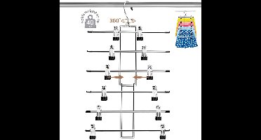 Hangers, broekhangers, ruimtebesparende hangende kastorganisator-6 lagen rokhangers met 360 ° draaibare haak, hangers ruimtebesparend met clips, kastorganisator-babyhanger-kledinghangers - 1 stuks