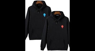Set van 2 Unisex Sweatshirts met Trendy Print – Koppel Outfit Zwart 2XL