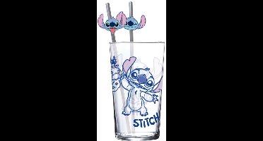 Stor Lilo & Stitch Glass Tumbler met Straws Stitch 485 ml Kitchen- and Tableware