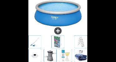 Bestway Rond Opblaasbaar Fast Set Zwembad - 457 x 122 cm - Blauw - Inclusief Pomp - Ladder Solarzeil - Stofzuiger - Verlichting - 8-delig