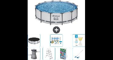 Bestway Rond Steel Pro MAX Zwembad - 427 x 107 cm - Grijs - Inclusief Pomp - Ladder - Afdekzeil - Onderhoudspakket - Stofzuiger - 8-delig