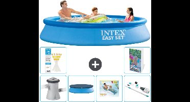 Intex Rond Opblaasbaar Easy Set Zwembad - 305 x 61 cm - Blauw - Inclusief Pomp Afdekzeil - Loungebed - Stofzuiger - 7-delig