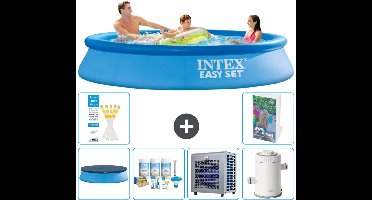 Intex Rond Opblaasbaar Easy Set Zwembad - 305 x 61 cm - Blauw - Inclusief Afdekzeil - Onderhoudspakket - Warmtepomp - Zwembadfilterpomp - 7-delig