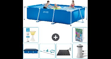 Intex Rechthoekig Frame Zwembad - 300 x 200 x 75 cm - Blauw - Inclusief Afdekzeil - Schoonmaakset - Solar Mat - Zwembadfilterpomp - 7-delig