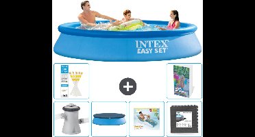 Intex Rond Opblaasbaar Easy Set Zwembad - 305 x 61 cm - Blauw - Inclusief Pomp Afdekzeil - Loungebed - Vloertegels - 7-delig