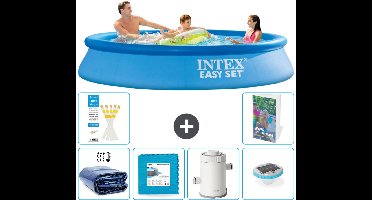 Intex Rond Opblaasbaar Easy Set Zwembad - 305 x 61 cm - Blauw - Inclusief Solarzeil - Vloertegels - Zwembadfilterpomp - Verlichting - 7-delig