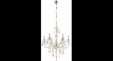 Kroonluchter kristallen hanglamp 6 vlammen kroonluchter wit, hangende chroom accenten, 6x E14 stopcontacten, DxH 67x166 cm