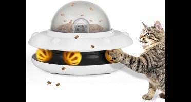 Slimme UFO Voedselpuzzel voor Katten - Automatische Slow Feeder met Sensor, Bel en Oplaadbare Batterij (Wit) - Interactief Speelgoed voor Binnenshuis