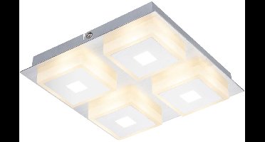 Plafondlamp 4-vlam woonkamer aluminium verlichting satijn, chroom acryl, 4x LED 4x 5 Watt 4x 210 lm, L x B x H 20x20x4 cm