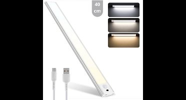LED's Light LED Kastverlichting met bewegingssensor, 40 cm, USB-C Oplaadbaar, Dimbaar, Magnetisch, 3 Kleurtemperaturen, Draadloos, Kastverlichting op Batterij, Onderbouwverlichting, Wit