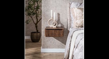 Nachtkastje 1L set/2 hangend Carve - Massief acacia drift brown - set van 2