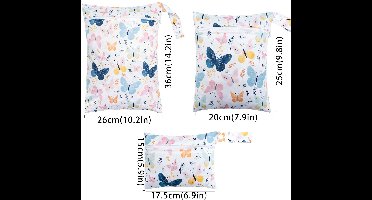 Set van 3 Waterdichte Wetbags – Rits & Wasbare Opbergtassen – Reistas voor Luiers, Zwemkleding & Natte Kleding – Voor Strand, Zwembad & Sportschool – Vlinder ontwerp