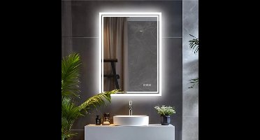 Badkamer Spiegel - LED Verlichte - Wandspiegel - Smart Spiegel - Met Anti-Fog - en 3 Kleuren Touch Licht - 27.5x35.4inch