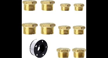 Set van 10 Messing Tube Stoppen voor Waterleidingen, Wasmachines en Hexagonale Buizen - Diverse Maten 1/8, 1/4, 3/8, 1/2, 3/4 Inch