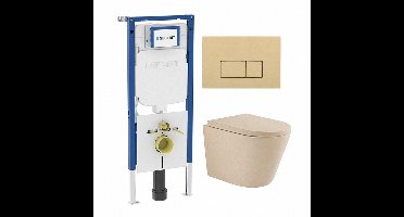 QeramiQ Dely Swirl Toiletset - 36.3x51.7cm - Geberit UP720 Duofix Sigma inbouwreservoir - slimzitting - bedieningsplaat beige - rechthoekige knoppen - beige