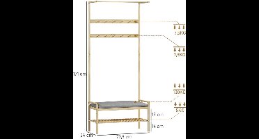 Kapstok – Wandkapstok – Schoenenrek – Garderobe – Halmeubel – Met Bamboe En Kunstleer – 10 Haken En Verborgen Opbergruimte