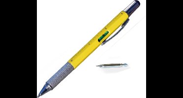 MikaMax 6 in 1 Multitool Pen - Handy Pen - Toolpen - Liniaal - Waterpas - Kruiskop en Plattekop Schroevendraaier - Geel