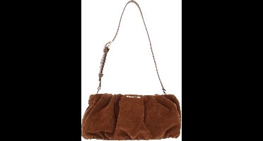 MANDARINA DUCK Leren Schoudertas Velvet Plisse Bucket Bag Caramel Cafe Lichtbruin