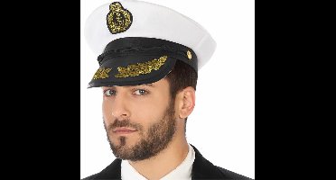 Atosa Carnaval verkleed Kapiteinspet - wit/goud/zwart - voor volwassenen - Maritiem thema - Zeeman