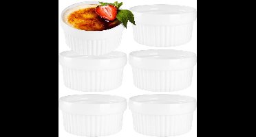 Creme Brulee Schaaltjes Keramiek Wit 250 ml 6 stuks - Ramekins - Set - Ovenschaal - Snackkommen - Dipschalen - Kleine Komen voor Dipsauzen en Snacks