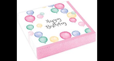 RIETHMULLER - 20 kleine Happy Birthday pastel ballonnen papieren servetten 25 x 25 cm voor feest