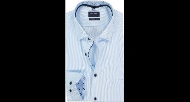 OLYMP Luxor modern fit overhemd - twill - lichtblauw met wit heel fijn gestreept - Strijkvrij - Boordmaat: 38