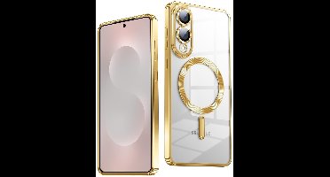 Hoesje Geschikt voor Samsung S25 Edge Hoesje Goud - Geschikt voor MagSafeTelefoonhoesje - soft siliconen Backcover