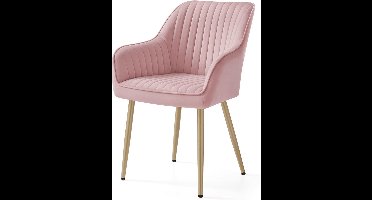 Eetkamerstoel – Keukenstoel – Fluwelen Stoel – Gestoffeerde Armstoel – Zitting Candy Pink – Ergonomische Rugleuning – Max. Belastbaarheid 120 kg – Metalen Poten
