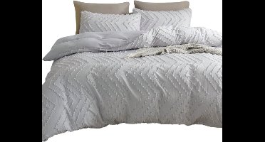 3-Delige Light Grey Reversible Tufted Dekbedovertrekset — Modern & Tijdloos - 140x200cm
