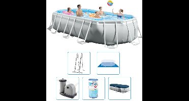 Intex Prism Frame Zwembad - 503x274x122 cm - Ovaal - Met filterpomp + accessoires - Zwembad - Filterpomp - Zwembadtrap - Grondzeil - Afdekzeil