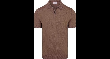 Suitable Knitted Half Zip Polo Dan Tabacco - Maat XL - Heren - Polo shirt Heren met Korte mouw