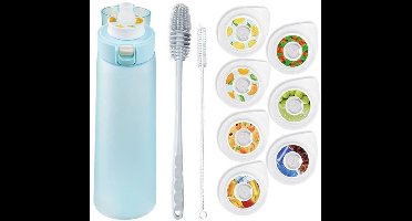 Luchtwaterfles, 650 ml, met 7 smaakcapsules, BPA-vrij, lekvrij, milieuvriendelijk, perfecte hydratatie voor de sportschool, kantoor, reizen en buitenavonturen, met 2 komborstels, Matblauw