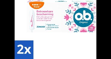 2 x o.b. Tampons - Original Super - Gebogen Groeven - Voor Betrouwbare Bescherming - 16 Tampons - Tampons - Menstruatiebescherming - Gebogen Groeven - StayDry - Plantaardige Kern