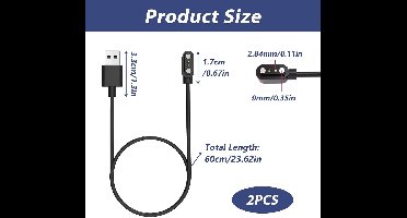 Set van 2 Universele Magnetische Opladers voor Smartwatches 2.85 mm USB