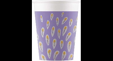 Vegaoo - 8 paarse metallic kartonnen pauwenbekers 200 ml