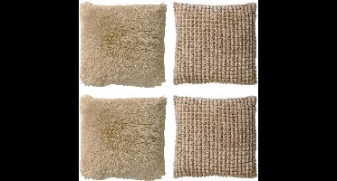 Dutch Decor - KUSSENSET - 4-delig - Cosy Favourites - 45x45 cm - inclusief binnenkussens - beige - Met Ritssluiting – Decoratie Kussens - Comfortabele kussentjes voor op de Bank