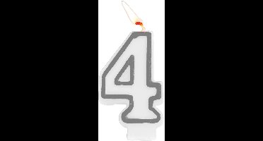 Folat - Kaars cijfer 4 simply chique silver 9 cm