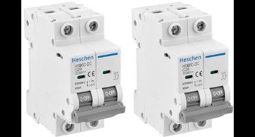 2 Stuks DC Miniatuur Stroomonderbreker - 2-polig tot 20A voor Zonnepaneelinstallaties - 35 mm DIN-Rail Montage - DC500V