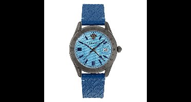 Versace Greca Time GMT VE7C00423 Horloge - Leer - Blauw - Ø 41 mm